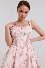 peach floral rose print cotton mini dress