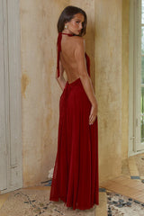 VANESSA HIGH NECK MAXI DRESS - CHERRY