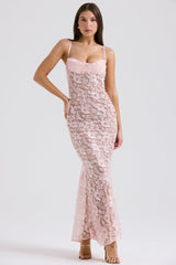 rose pink lace godet gown