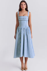 regatta blue gingham midi sundress