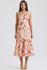 pink peony print cotton midi sundress