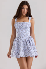 blue floral print cotton mini dress with bloomers