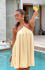 Talei Yellow Halter Puff Mini Dress