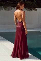 TULIA LOW BACK MAXI DRESS - WINE