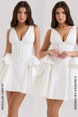 white stretch cotton bow mini dress
