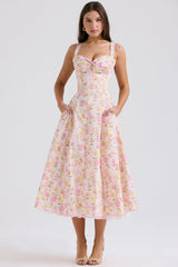 pink meadow print cotton bustier sundress