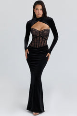 black lace maxi dress + bolero