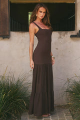 TAHLIA SQUARE NECK MAXI DRESS - BITTER CHOCOLATE