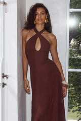 SAHARA KEYHOLE HALTER MAXI DRESS - CHOCOLATE