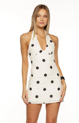 Karrie White Polka Dot Halter Mini Dress