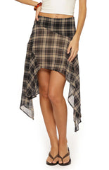 Khalea Blue Plaid Hanky Hem Midi Skirt