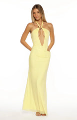 Stella Yellow Halter Cut Out Maxi Dress